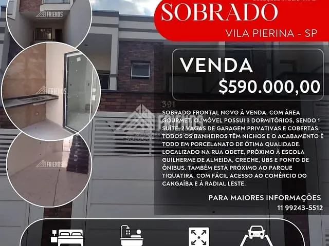 Sobrado com 120m² 3 quartos e 2 banheiros, à venda, no bairro Vila Pierina em São Paulo