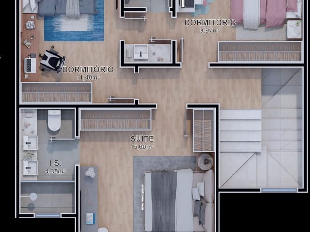 Sobrado com 158m² 3 quartos e 5 banheiros, à venda, no bairro Mercês em Curitiba