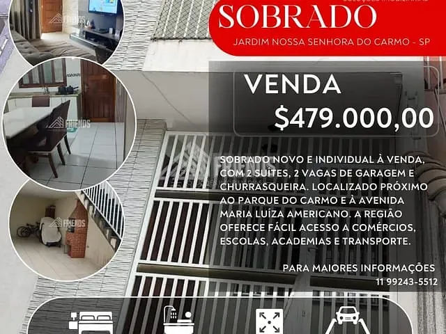 Sobrado com 88m² 2 quartos e 3 banheiros, à venda, no bairro Jardim Nossa Senhora do Carmo em São Paulo