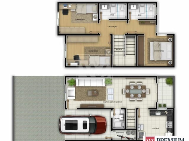 Sobrado com 101m² 3 quartos e 3 banheiros, à venda, no bairro Olarias em Ponta Grossa