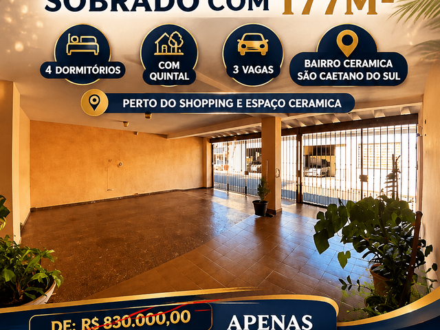 Sobrado 4 quartos e 2 banheiros, à venda, no bairro Cerâmica em São Caetano do Sul