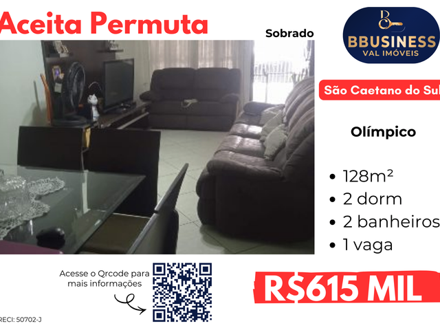 Sobrado com 107m² 2 quartos e 2 banheiros, à venda, no bairro Olímpico  em São Caetano do Sul