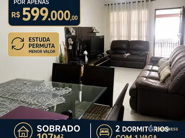 Sobrado com 107m² 2 quartos e 2 banheiros, à venda, no bairro Olímpico  em São Caetano do Sul