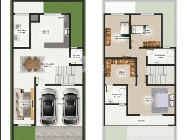 Sobrado com 179m² 3 quartos e 3 banheiros, à venda, no bairro Boqueirão em Guarapuava