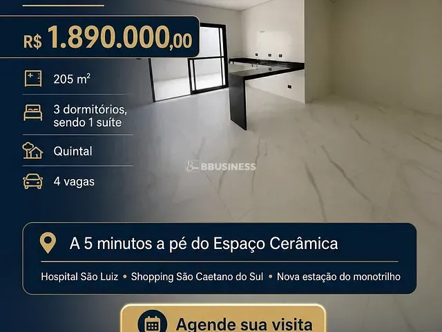 Sobrado com 205m² 3 quartos e 4 banheiros, à venda, no bairro Cerâmica em São Caetano do Sul