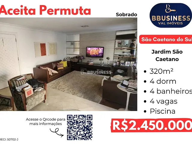 Sobrado com 320m² 4 quartos e 4 banheiros, à venda, no bairro Jardim São Caetano em São Caetano do Sul