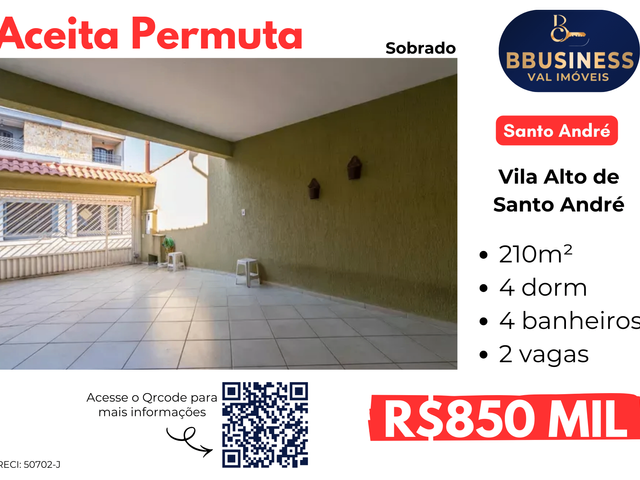 Sobrado 4 quartos e 4 banheiros, à venda, no bairro Vila Alto de Santo André em Santo André