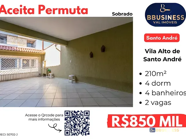Sobrado 4 quartos e 4 banheiros, à venda, no bairro Vila Alto de Santo André em Santo André