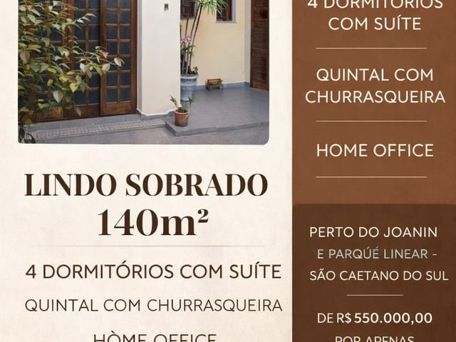 Sobrado 4 quartos e 3 banheiros, à venda, no bairro Santa Maria em São Caetano do Sul