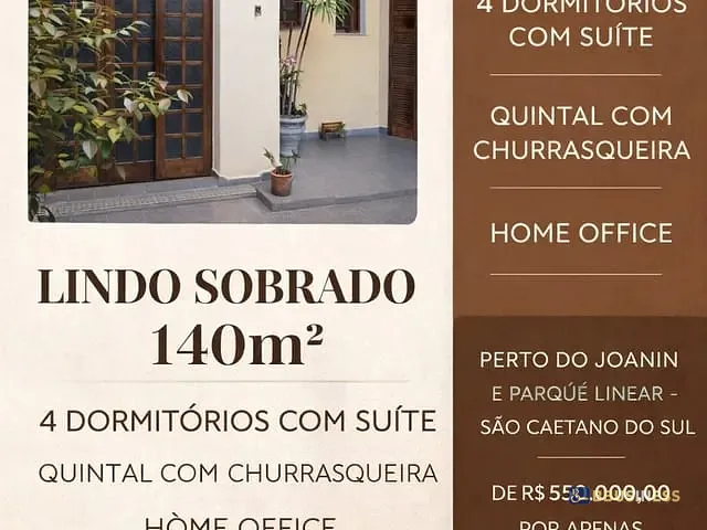 Sobrado 4 quartos e 3 banheiros, à venda, no bairro Santa Maria em São Caetano do Sul
