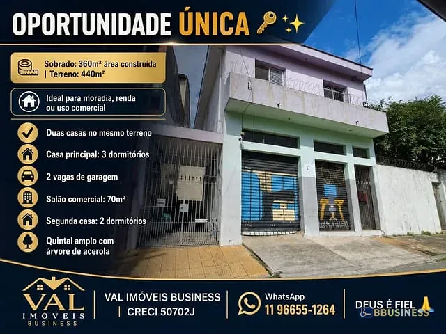 Sobrado com 440m² 5 quartos e 3 banheiros, à venda, no bairro Boa Vista em São Caetano do Sul