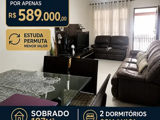 Sobrado com 107m² 2 quartos e 2 banheiros, à venda, no bairro Olímpico em São Caetano do Sul