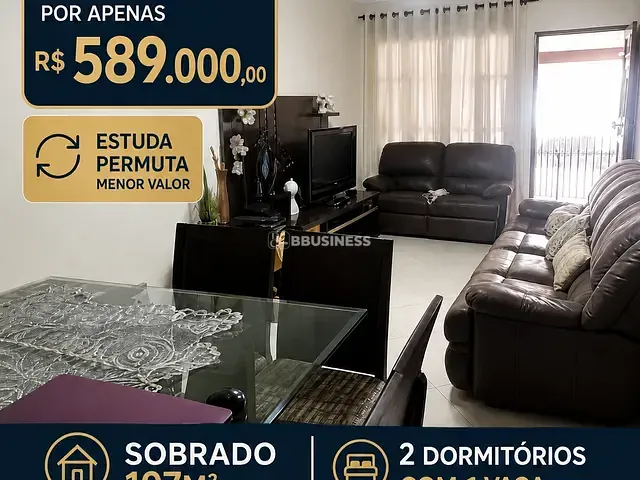 Sobrado com 107m² 2 quartos e 2 banheiros, à venda, no bairro Olímpico  em São Caetano do Sul