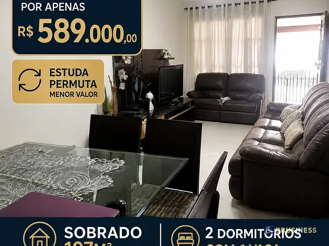 Sobrado com 107m² 2 quartos e 2 banheiros, à venda, no bairro Olímpico  em São Caetano do Sul