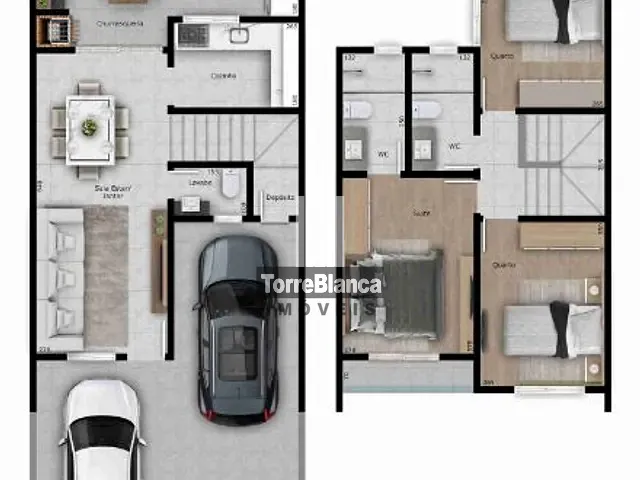 Sobrado com 88m² 3 quartos e 3 banheiros, à venda, no bairro Jardim Carvalho em Ponta Grossa