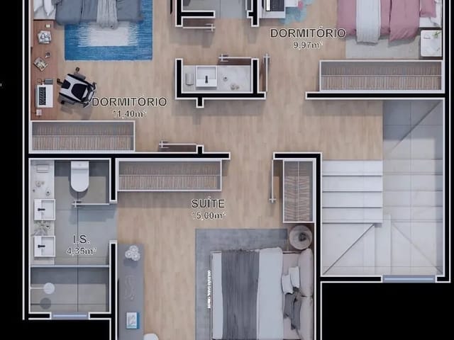 Sobrado 3 quartos e 6 banheiros, à venda, no bairro Mercês em Curitiba