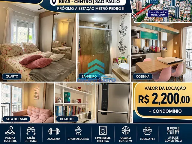 Studio 1 quarto e 1 banheiro, para alugar, no bairro Brás em São Paulo