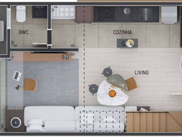 Studio com 55m² 1 quarto e 2 banheiros, à venda, no bairro Campo Comprido em Curitiba