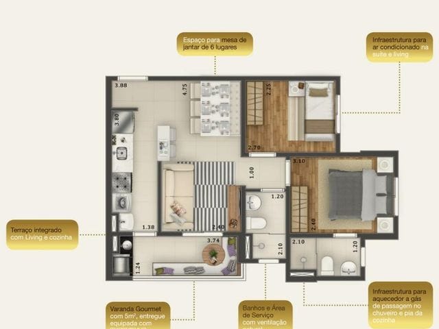 Studio 2 quartos e 1 banheiro, à venda, no bairro Vila Esperança em São Paulo