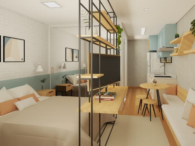 Foto do Studio - STUDIO À VENDA, COM 26M² COM PONTO PARA AR COND. AQUECIMENTO A GÁS, PONTO DE COOKTOP ELETRICO E TOMADAS USB E PERSIANAS DE ENROLAR - RESIDENCIAL JARDIM VERI | Lares e Andares Imóveis