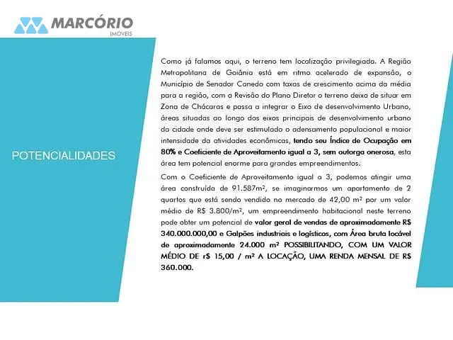 Terreno com 30539m², à venda, no bairro Fazenda Vargem Bonita em Senador Canedo