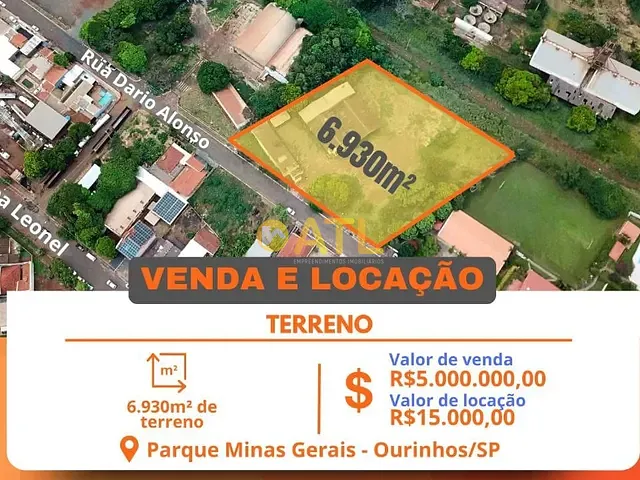 Terreno com 6930m², à venda ou para alugar, no bairro Parque Minas Gerais em Ourinhos