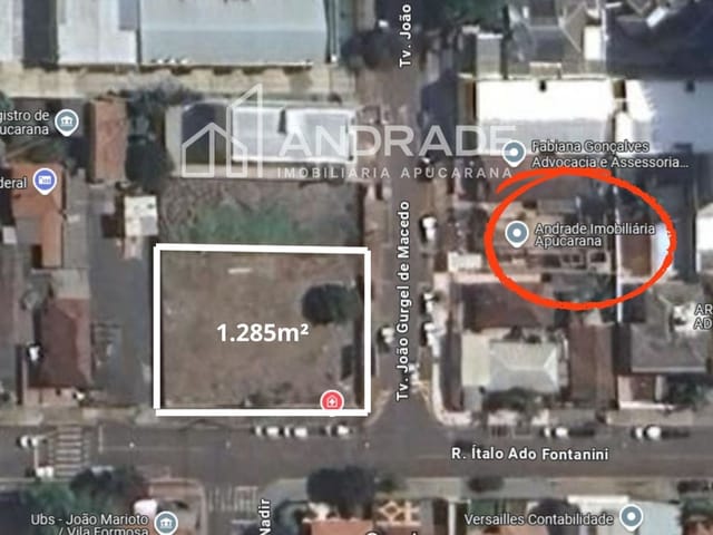 Terreno com 1285m², à venda, no bairro Centro em Apucarana