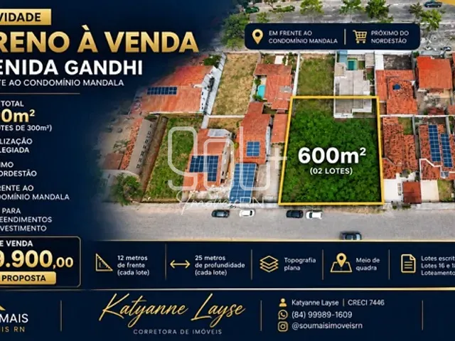 Terreno com 600m², à venda, no bairro Nova Parnamirim em Parnamirim