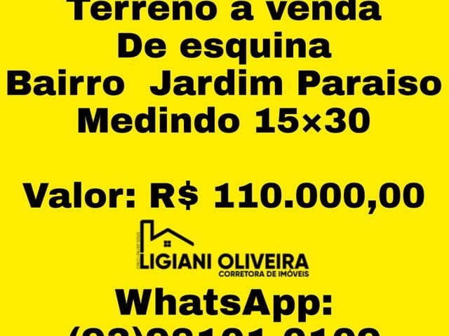 Terreno com 450m², à venda, no bairro Jardim Paraiso em Novo Progresso