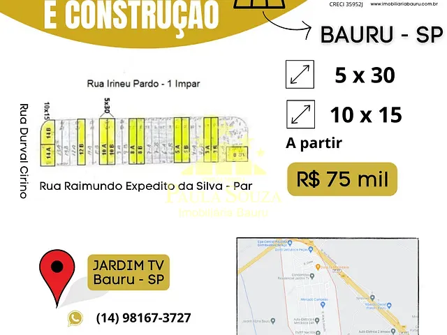 Terreno com 150m², à venda, no bairro Jardim TV em Bauru