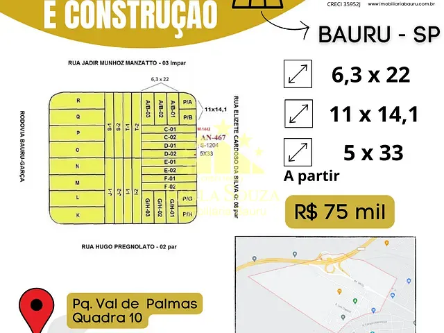 Terreno com 150m², à venda, no bairro Jardim TV em Bauru