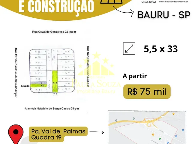 Terreno com 150m², à venda, no bairro Jardim TV em Bauru