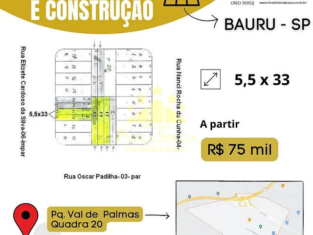 Terreno com 150m², à venda, no bairro Jardim TV em Bauru
