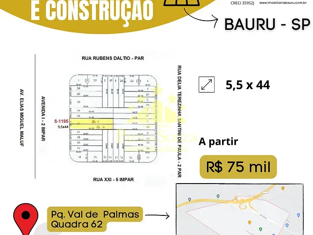 Terreno com 150m², à venda, no bairro Jardim TV em Bauru