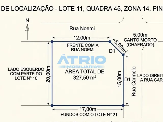 Terreno com 327m², à venda, no bairro Pintolândia em Boa Vista