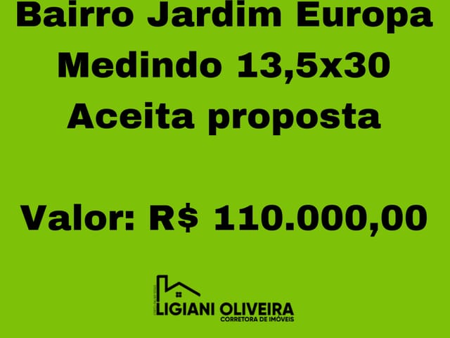 Terreno com 405m², à venda, no bairro Jardim Europa em Novo Progresso