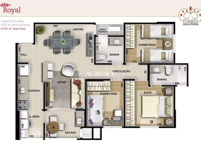 Apartamento com 109m² 3 quartos e 2 banheiros, à venda, no bairro Vale dos Tucanos em Londrina