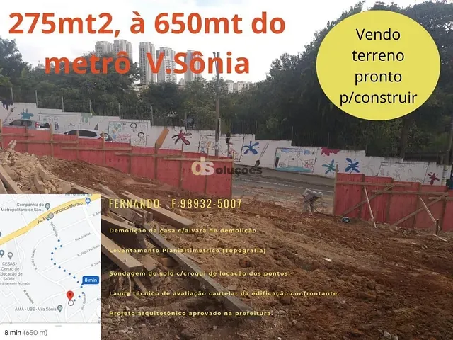 Terreno com 275m², à venda, no bairro Vila Sônia em São Paulo