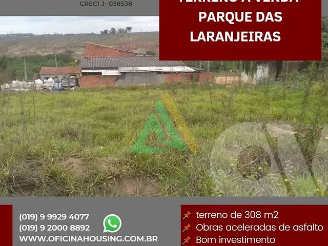 Terreno com 308m², à venda, no bairro Parque das Laranjeiras em Mogi Mirim
