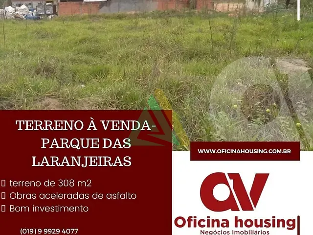 Terreno com 308m², à venda, no bairro Parque das Laranjeiras em Mogi Mirim