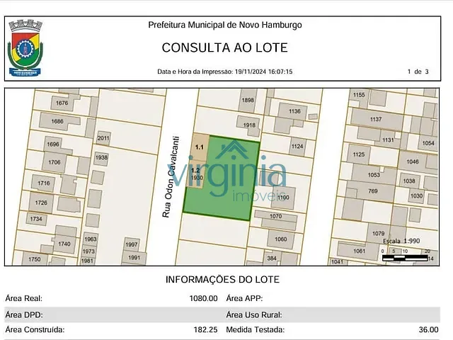 Terreno com 1080m², à venda, no bairro Canudos em Novo Hamburgo