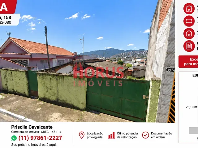 Terreno com 251m², à venda, no bairro Vila Nova cachoeirinha em São Paulo