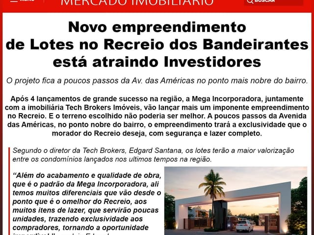 Terreno com 180m², à venda, no bairro Recreio dos Bandeirantes em Rio de Janeiro