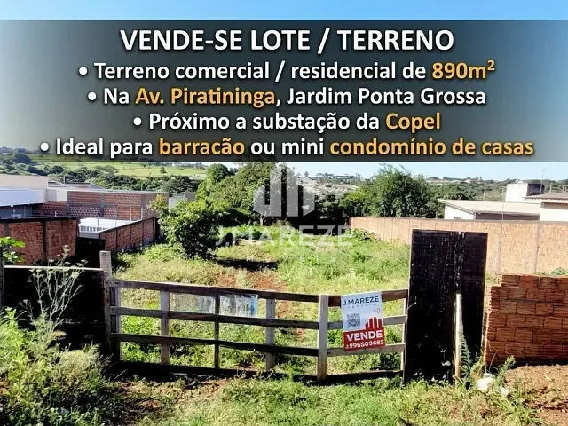 Terreno com 890m², à venda, no bairro Jardim Ponta Grossa em Apucarana
