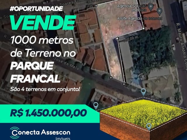 Terreno com 1000m², à venda, no bairro Parque Francal em Franca