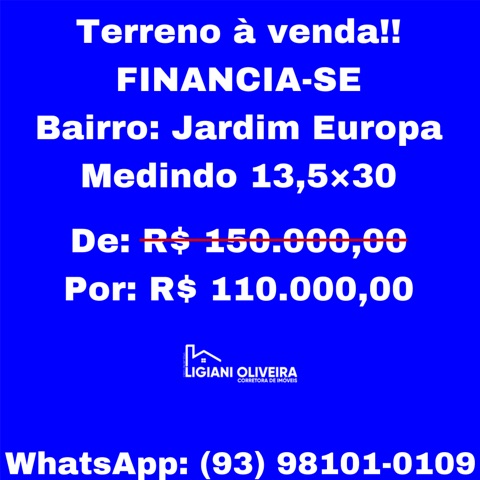 Terreno com 405m², à venda, no bairro Jardim Europa em Novo Progresso