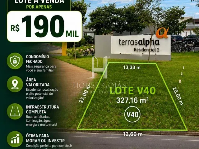 Terreno com 327m², à venda, no bairro Terras Alpha Residencial 2 em Senador Canedo