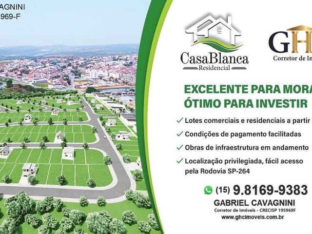Terreno com 250m², à venda, no bairro LOTEAMENTO CASA BLANCA em SALTO DE PIRAPORA