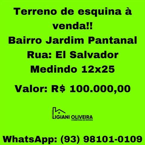 Terreno com 368m², à venda, no bairro jardim Pantanal em Novo Progresso