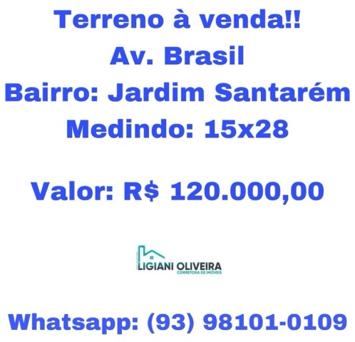 Terreno com 420m², à venda, no bairro Jardim Santarém em Novo Progresso